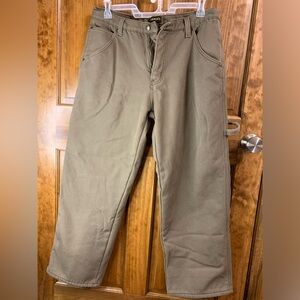 Mens Stanley Fleece- lined canvas tan carpenter pants 36x30